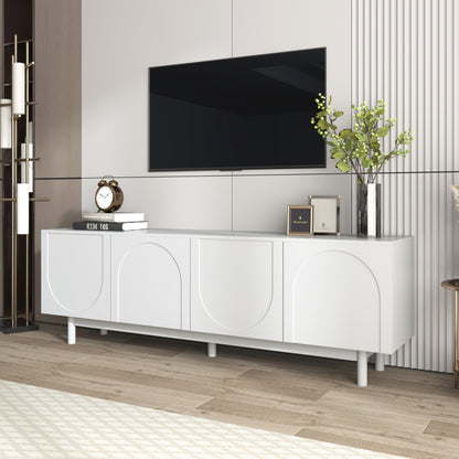 Moderner weiß TV-Schrank – 175 x 38 x 56 cm, verstellbare Einlegeplatten, Leichte Lowboard-TV-Möbel im Luxusstil