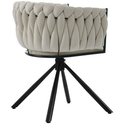 Samt-Esszimmerstuhl, 4er set, Freizeit-Drehstuhl mit vier Stützbeinen aus Metall, Beige