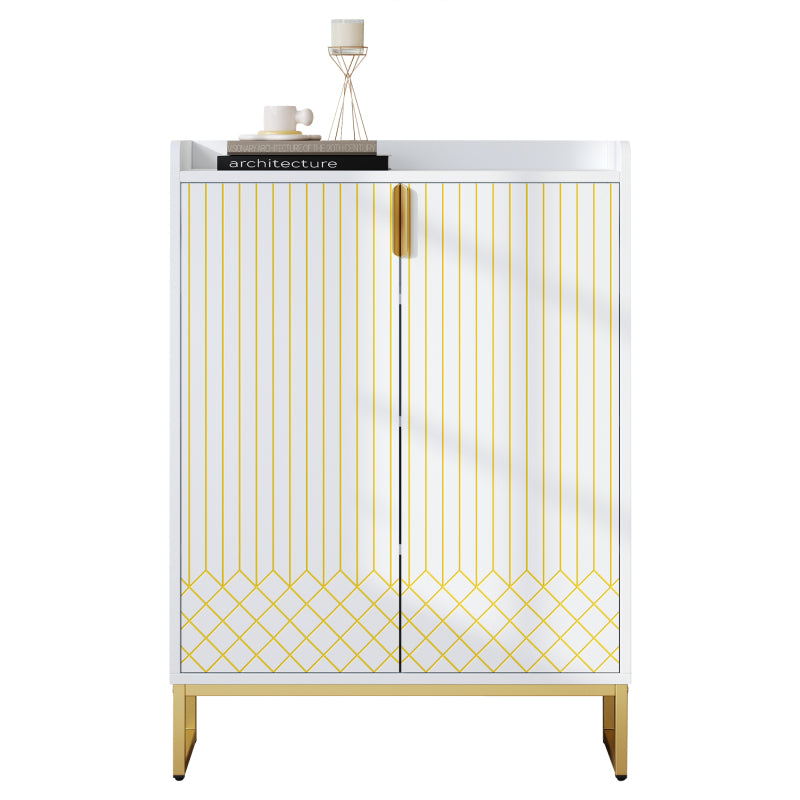 Moderner weißer Schuhschrank mit goldenen Metallbeinen, Aufbewahrungsschrank mit goldfarbenen Schranktüren, 75*37*105CM.