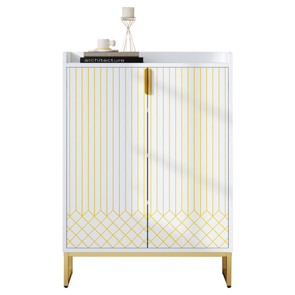 Moderner weißer Schuhschrank mit goldenen Metallbeinen, Aufbewahrungsschrank mit goldfarbenen Schranktüren, 75*37*105CM.
