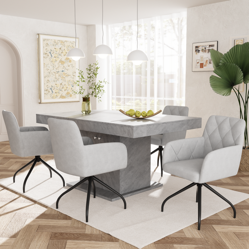 2er Set 360° Drehbarer Esszimmerstühle mit Rautenmuster, Samt,Beige