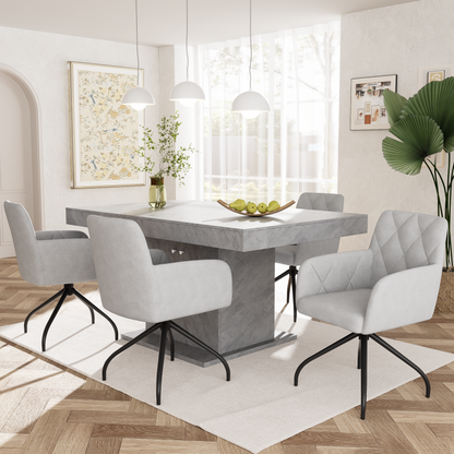 2er Set 360° Drehbarer Esszimmerstühle mit Rautenmuster, Samt,Beige