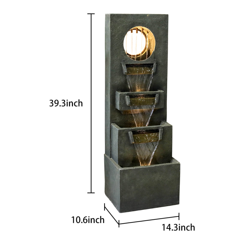 39.3inches High Modern Cascading Indoor/Outdoor Fountains and Waterfalls with LED Lights for Garden, Patio, Yard, and Deck Decor
