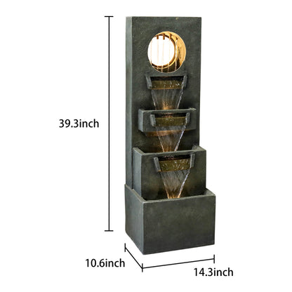 39.3inches High Modern Cascading Indoor/Outdoor Fountains and Waterfalls with LED Lights for Garden, Patio, Yard, and Deck Decor
