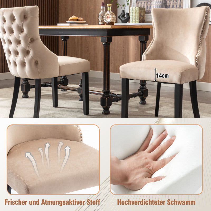 4-Fußstuhl, Stuhl Beige Samt Esszimmerstuhl, mit Knopfsteppung, Gestell aus Massivholz, Beige(Set, 4 St)