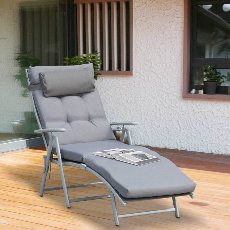 Sonnenliege Strandliege Gartenliege klappbar verstellbar mit Kissen, Grau