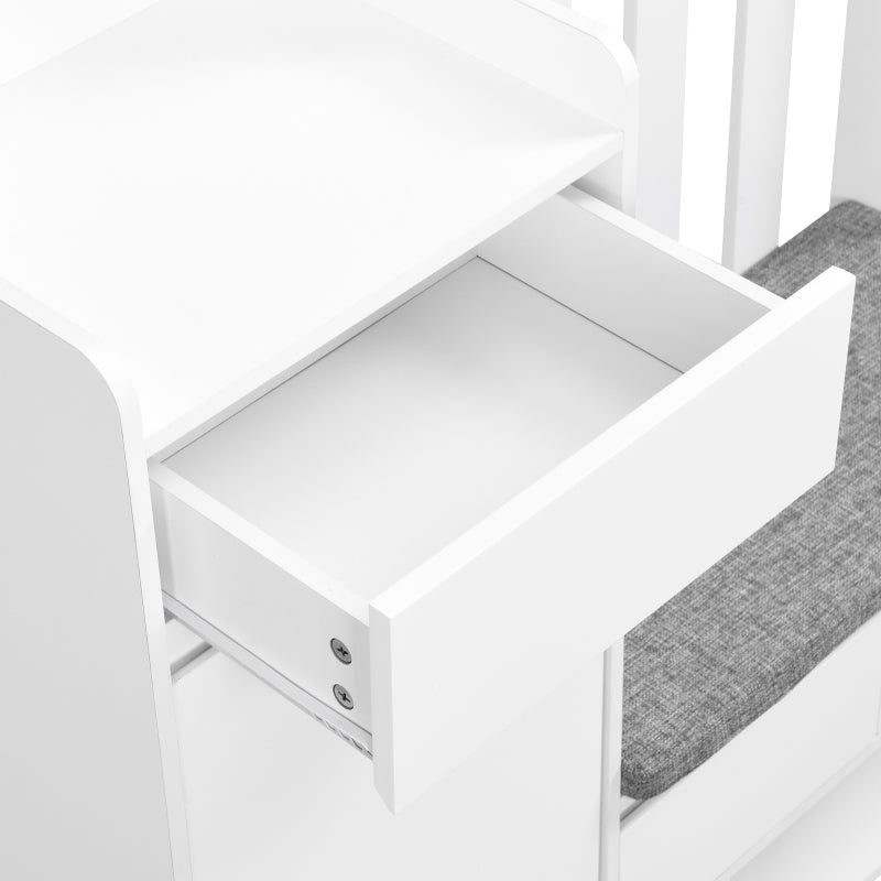 Flurgarderobe mit gepolsterter Aufbewahrungsbank, multifunktionaler Flur-Schuhschrank mit Stecktafel, moderne Garderobe mit 4 Haken für Eingangsbereich, Waschküche, Weiß,H180/B100/T35 cm