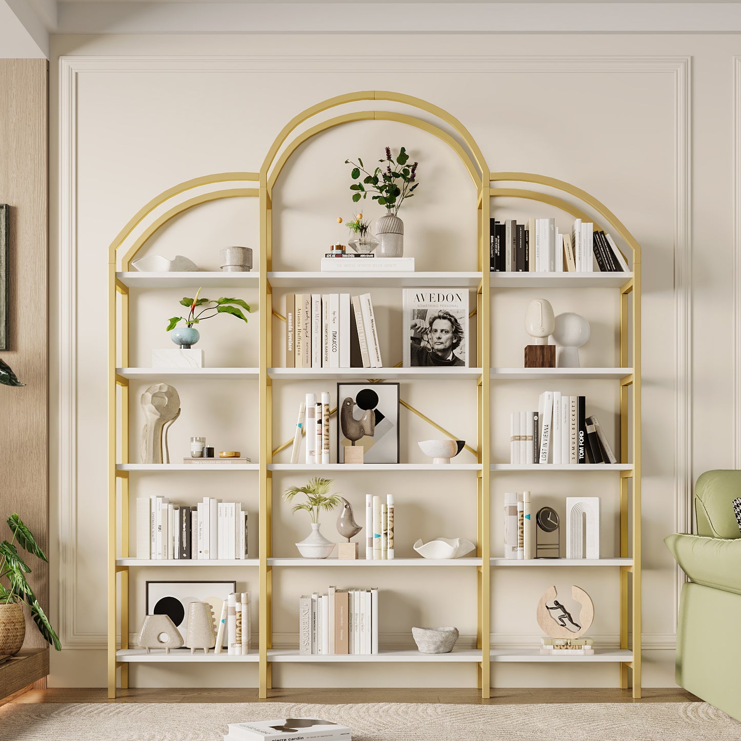 Regal im schlichten Stil, fünf Schichten Stauraum, einzigartige Wolkenform, einfach zu montieren und zu reinigen, Gold + Weiß