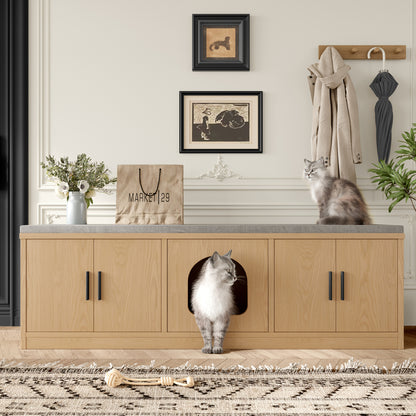 Versteckter Katzenschrank 140x40x45,5cm - 4-in-1 Katzenmöbel & Schuhbank, Katzentoilettenschrank mit Belüftung & Kratzmatte, Schwarz