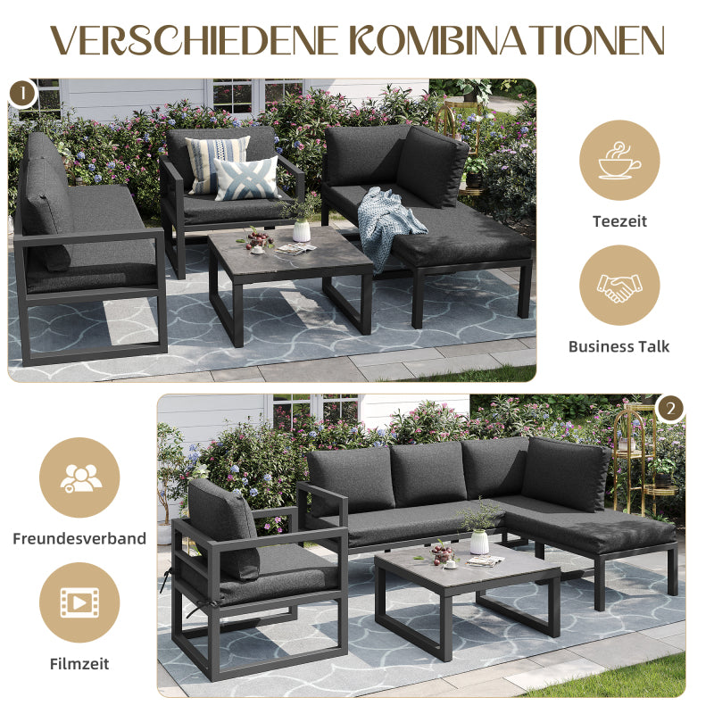 Seil-Gartenmöbel-Set, Garten-Lounge-Set, Ecksofa mit verzinktem Eisengestell, verstellbare Beine, inklusive aller Sitz- und Rückenkissen, grau