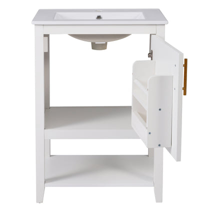 Badmöbel Einzelwaschtisch,Waschtischunterschrank 60 cm mit Keramikwaschbecken,mit Ablage,weiß