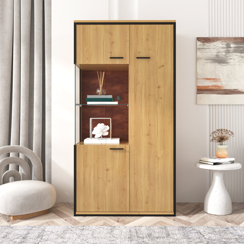 Moderne Vitrine mit LED-Beleuchtung - 150Hcm - Glastür, Mehrzweckregale, 15 Farboptionen, Großer Stauraum, Glasboden, Schaukasten, Präsentationsmöbel, Schrank mit Beleuchtung,Möbel mit Glastür