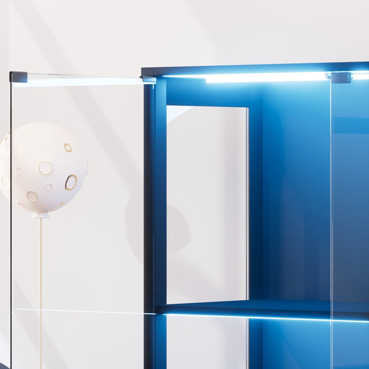 Glasvitrine Schwarz 165 cm hoch, Vitrinenschrank mit LED (3 Farben) & Bewegungssensor, 4 verstellbare Böden