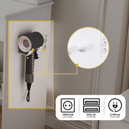 Schminktisch LED, 3 Stufen, Steckdose, 4 Schubladen, inkl. Hocker, Weiß