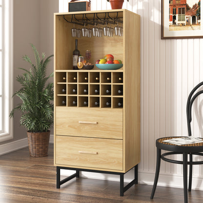 Sideboard, Stilvoller Weinschrank mit zwei Schubladen, 18 Fächern und Gläserhalterung – Mattschwarze Metallfüße – Perfekt für Weinliebhaber