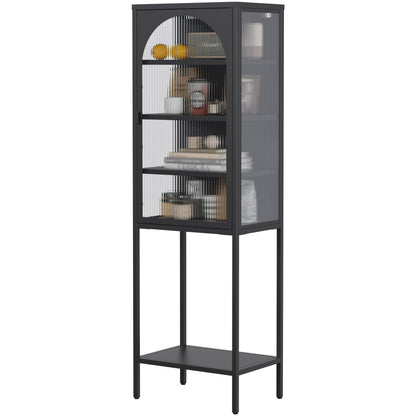 Metall Glas Tür Schaukasten Speicher Schrank – 5-Stufen Würfel Bücherregal Speicher Schrank mit 3 einstellbaren Regalen. Für Küche, Esszimmer, Wohnzimmer, Bad, Home-Office, eisenha, H160cm×B50cm×T35cm