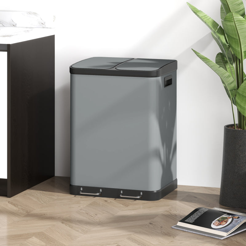 Mülleimer 2x30L Treteimer Kosmetikeimer mit Deckel und Fußpedal, Metall Müllbehälter mit Inneneimer für Wohnzimmer und Büro