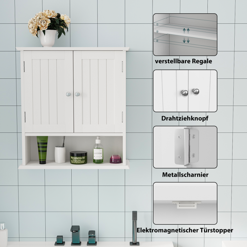 Badezimmerschrank Wandregal mit 2-Türen, Weiß