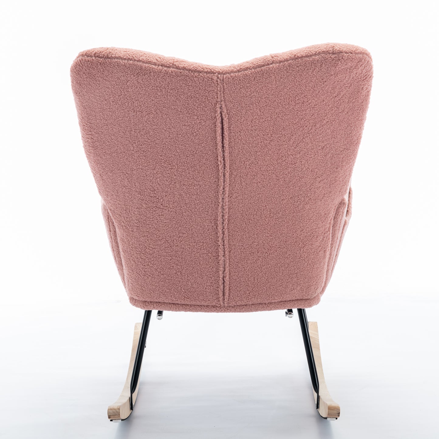 Neuer moderner Schaukelstuhl mit Polsterung und Teddystoff, mit ausziehbarer Fußstütze, Rosa