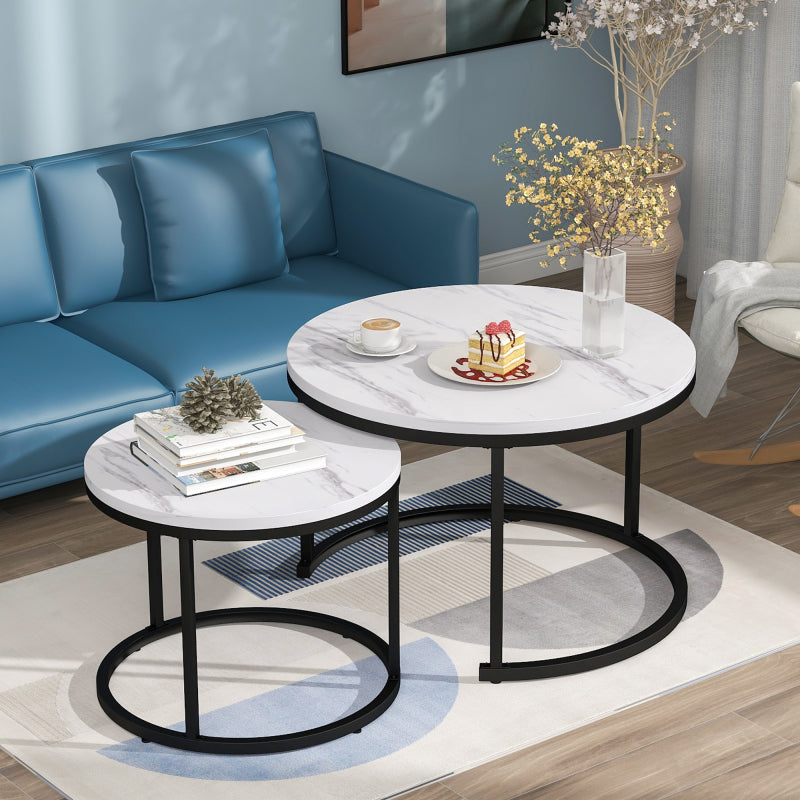 Runder Couchtisch 2er Set Satz Couchtisch Wohnzimmer Runder geschachtelter Beistelltisch 2 Runder Beistelltisch (Braun)