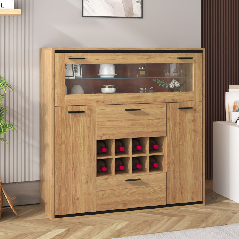 Sideboard, Eleganter Weinschrank mit Doppeltüren, Glasregal und Weinhalterung - Perfekte Aufbewahrung in einem stilvollen Sideboard