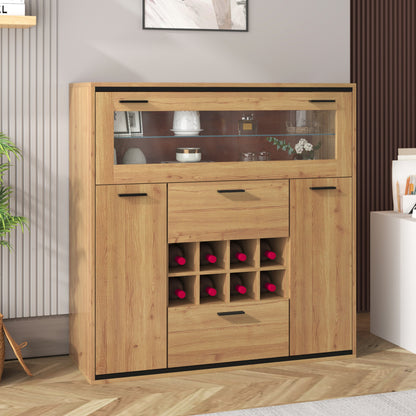 Sideboard, Eleganter Weinschrank mit Doppeltüren, Glasregal und Weinhalterung - Perfekte Aufbewahrung in einem stilvollen Sideboard
