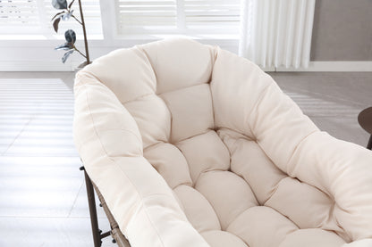Outdoor Rocking Chair, Patio Oversized Wicker Egg Rocking Chair, Indoor & Outdoor Comfy Rocker Chair with Thick Cushion, Modern Lounge Chair for Balcony, Front Porch, Garden, Backyard, Deck White