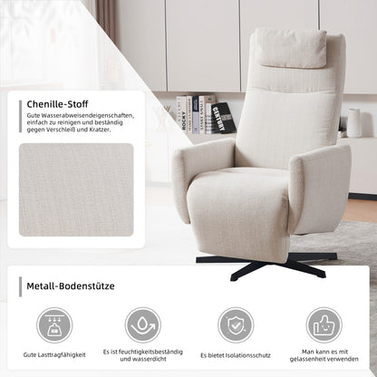 Bequemer Relaxsessel mit Liegefunktion – Chenille Fernsehsessel mit Fußstütze, drehbarer Stillsessel & Loungesessel für Wohnzimmer, modernes Sofa, Beige