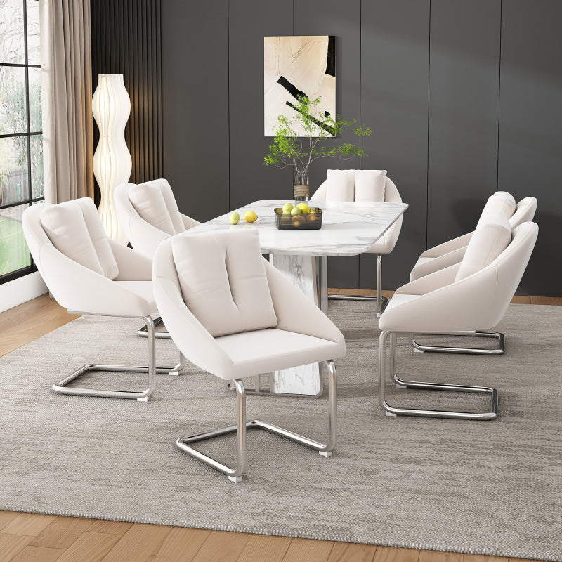 Esszimmerstuhl aus Samt, 2er-Set mit Kissen, entspannender Drehstuhl, gewölbte Stützbeine, Beige