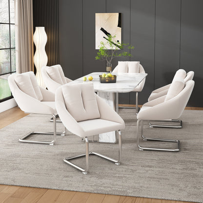 Esszimmerstuhl aus Samt, 2er-Set mit Kissen, entspannender Drehstuhl, gewölbte Stützbeine, Beige