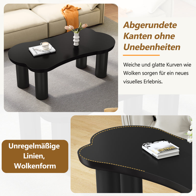 Unregelmäßiger Couchtisch in Knochenform mit 2 kleinen Bänken, großer Couchtisch L 113 cm, B 58 cm, H 40,5 cm, Tischplatte aus MDF und Beine aus PVC mit Filzboden, unregelmäßiger Couchtisch