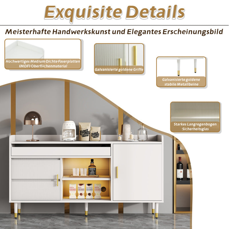 Sideboard mit Glasschiebetüren und LED-Beleuchtung – Freistehende Kommode aus Holz, Weiß