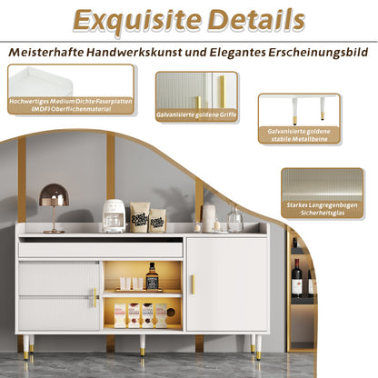 Sideboard mit Glasschiebetüren und LED-Beleuchtung – Freistehende Kommode aus Holz, Weiß