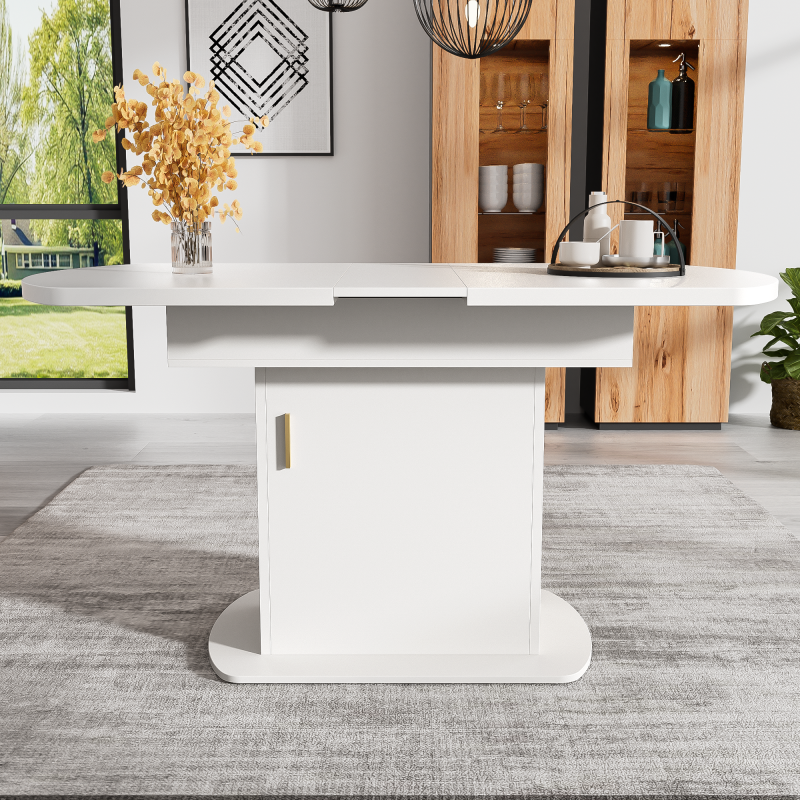 Ausziehbarer ovaler Esstisch, L110/130*W70*H75cm, weiß+goldener Griff