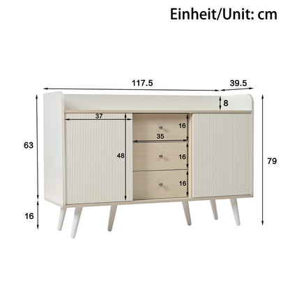 Sideboard mit drei Schubladen, exquisite Maserung. Sideboard für Schlafzimmer und Wohnzimmer, Moderne Holzfarbe-Sideboard mit Stauraumregalen. L117,5 cm