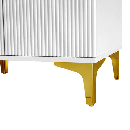 Hoher Garderobenschrank mit Wellentüren, Push-to-Open, verstellbaren Regalen & Goldakzenten, Weiß, 60,5×35,2×180,5 cm