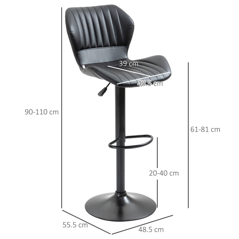 Barhocker höhenverstellbar 2er-Set Drehstühle 360° drehbar mit Rückenlehne Kunstleder 48,5x55,5x90-110cm für Küche & Bar
