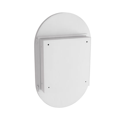 Stylish Oval Mirror Cabinet, Recessed Medicine Cabinet, Wall Cabinet with Metal Framed, Mirror and Adjustable Shelves, Mirror Cabinet with Storage for Bathroom, Living Room and Bedroom, White