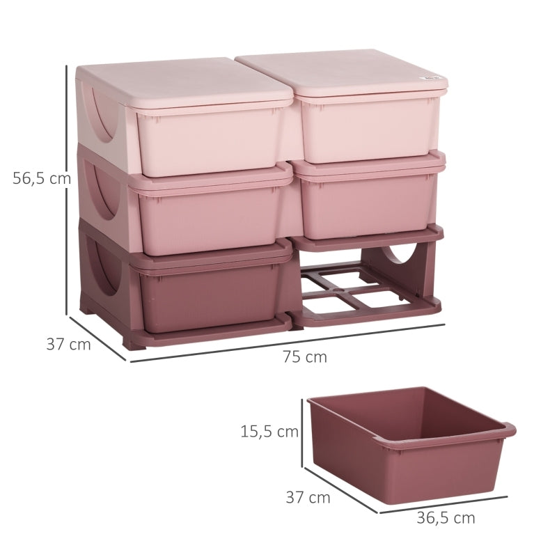 Aufbewahrungsbox Kunststoff, Spielzeug Aufbewahrung, 6 Schubladen, Spielzeug Organizer, Kommode Kinderzimmer, Rosa