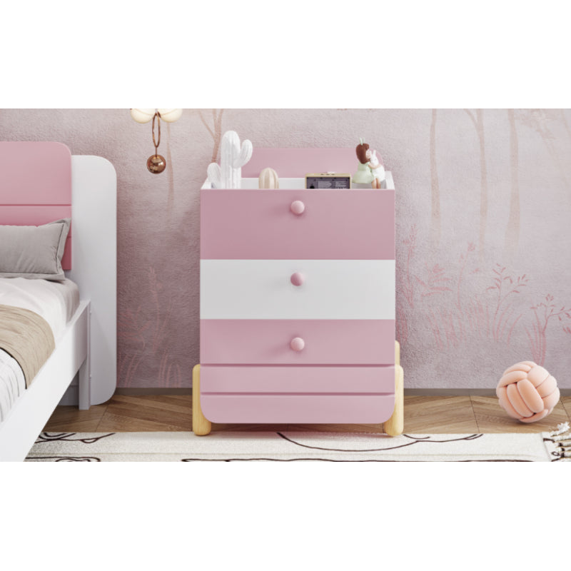 Nachttisch mit 3 Schubladen mit Einlegeböden, Geräuschloses Schubladendesign, Exquisite Holzfarbene Füße, Stauraum im Wohn- und Schlafzimmer, Einzigartige Form und Minimalistisches Design, Rosa