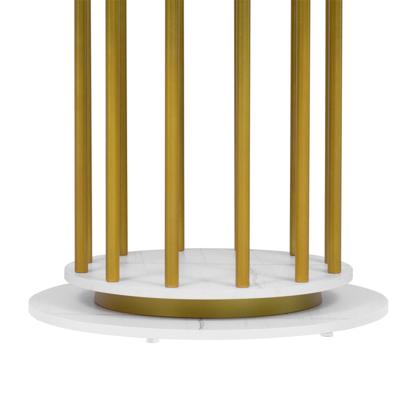 Runder Esstisch mit Marmoroptik Modernes Design mit Metallgestell, Weiß+Gold