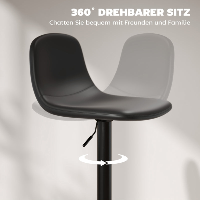 Barhocker 2er Set Höhenverstellbar Drehbar Barstuhl Tresenhocker mit Rückenlehne und Fußstütze, Rutschfest Hocker, Kunstleder, Schwarz