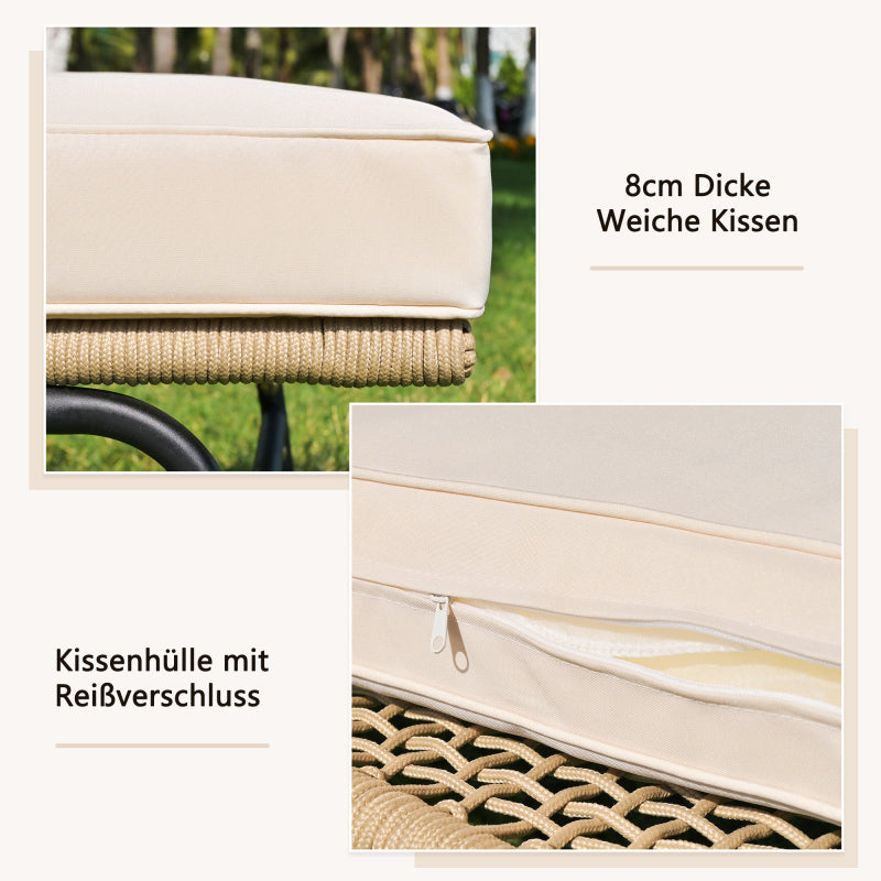 Gartenlounge-Set, Gartenmöbel-Set, Gartenlounge mit Eisengestell und beigem Seilbezug, Gartenmöbel aus gewebtem Seil für den Außenbereich, L-förmiges Gesprächsset mit Tisch, Beige