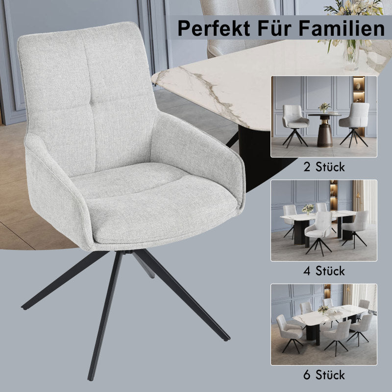 2 Drehbare Stühle nach Anthropometrie, perfekt für Küche und Esszimmer, Grau