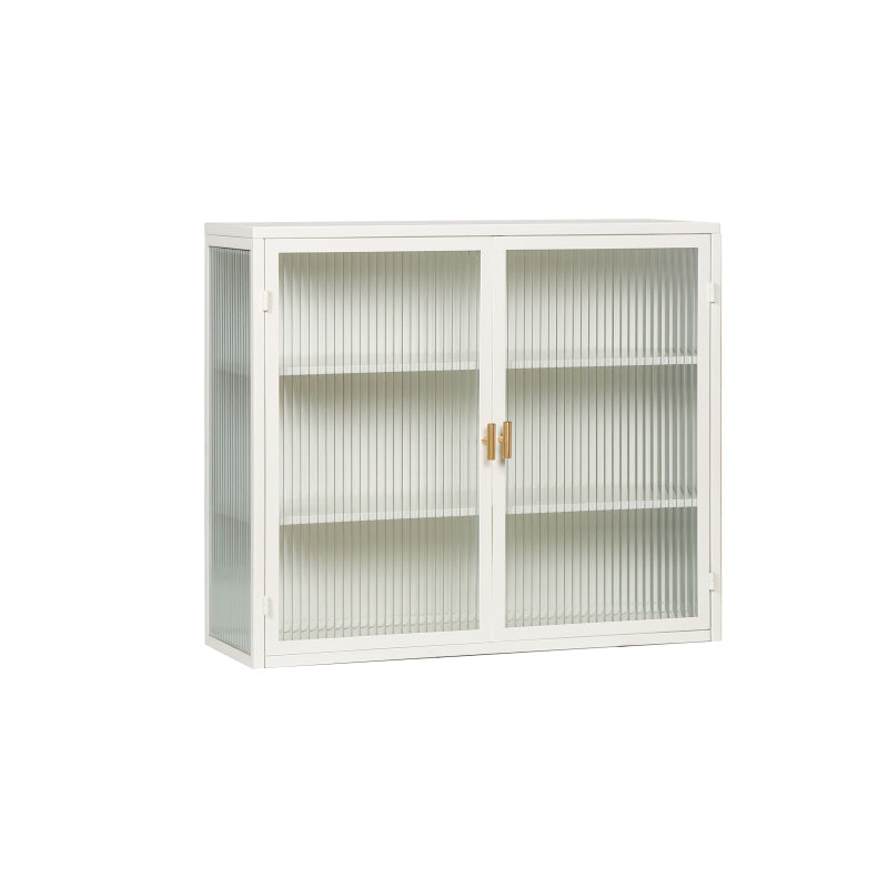 70CM Glastüren Moderner zweitüriger Wandschrank mit dreistufiger Lagerung für Eingangsbereich Wohnzimmer Badezimmer Esszimmer(White)
