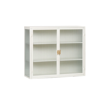 70CM Glastüren Moderner zweitüriger Wandschrank mit dreistufiger Lagerung für Eingangsbereich Wohnzimmer Badezimmer Esszimmer(White)