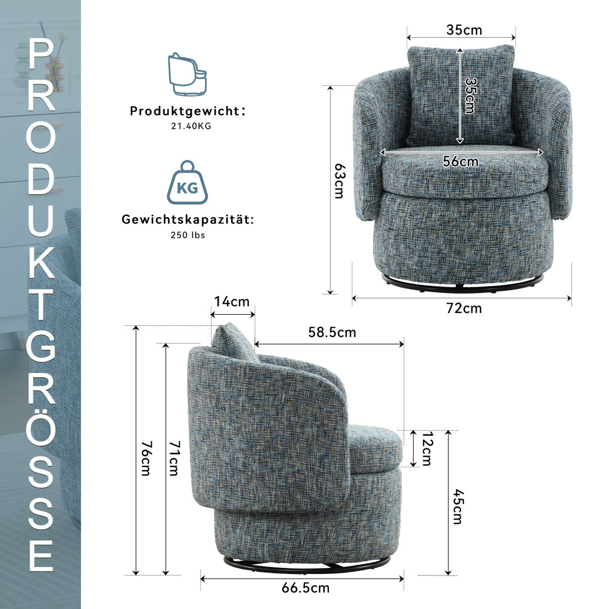 360° Drehsessel Chenille (Grün) – Modern, Rund & Bequem für Leseecke, Wohnzimmer