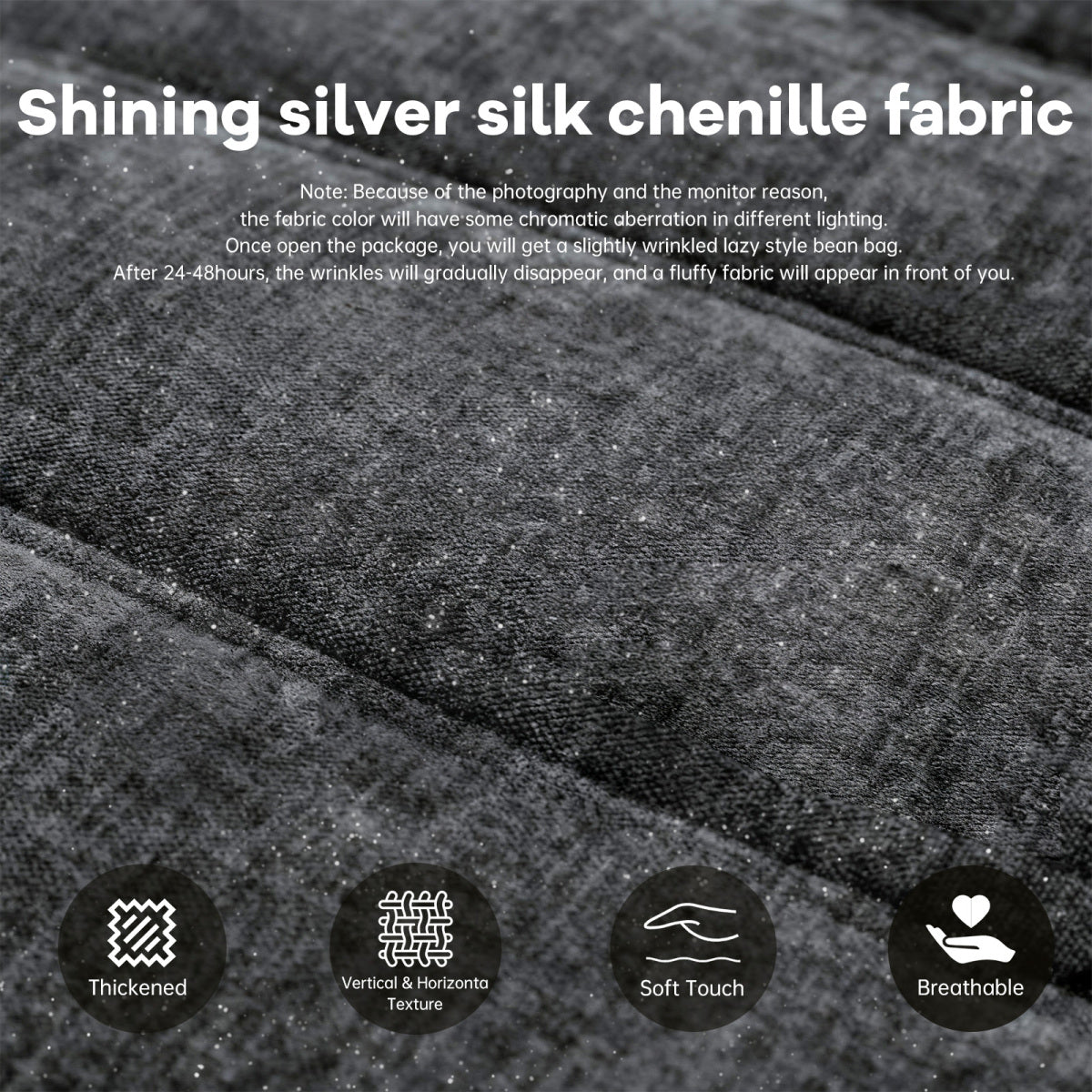 Ergonomischer Sitzsack Sessel mit 5-Zonen-Körperunterstützung, Bean Bag Chair aus Chenille-Stoff, Grau