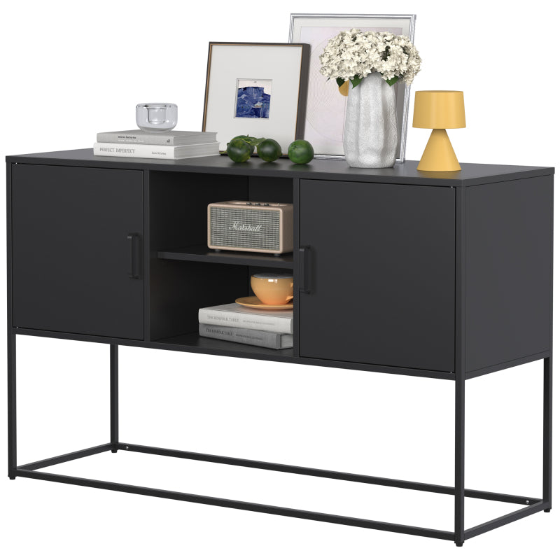 Schwarzer Metall-Akzent-Schrank, Sideboard-Buffet und Aufbewahrungs-Schrank-Safe, Robuster Metallbau mit stilvollem Schwarz, H 75 cm × B 120 cm × T 40 cm