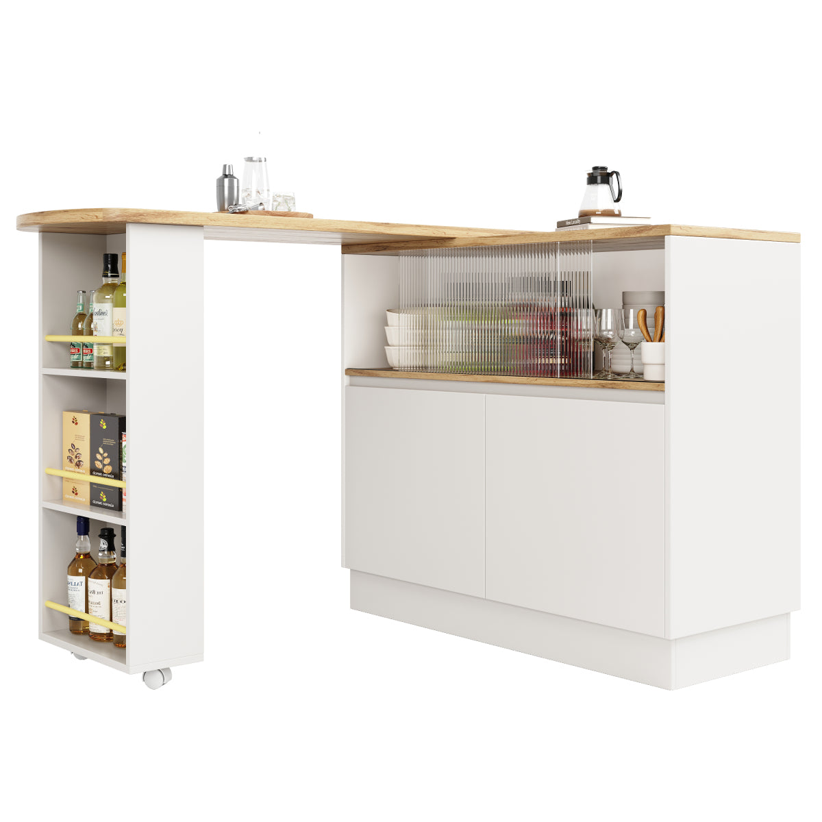 (N620P20771617W)Um 360° drehbare Essbar (Hauptkörper 90 x 45 x 100 cm), modernes, einfaches, multifunktionales, drehbares Sideboard mit Ablageflächen und Glas, geeignet für Küchen und Restaurants